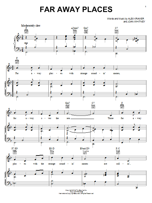 Joan Whitney Far Away Places sheet music notes and chords. Download Printable PDF.