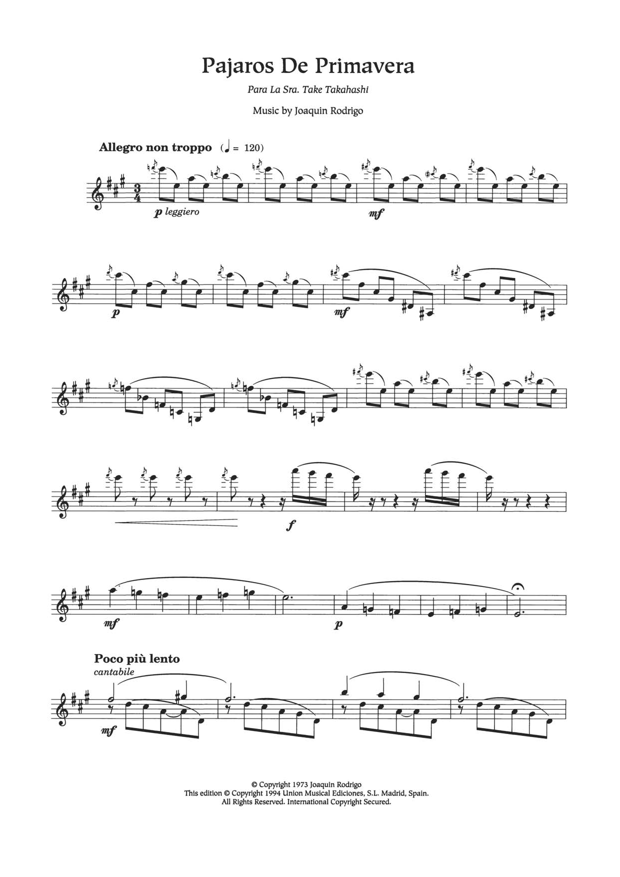 Joaquin Rodrigo Pajaros De Primavera sheet music notes and chords. Download Printable PDF.