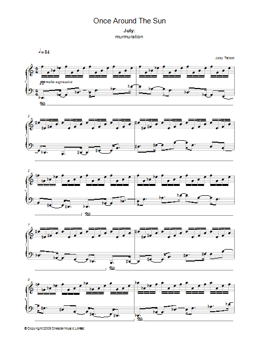 Learn to play Joby Talbot July (from Once Around The Sun) sheet music for Piano Solo in minutes. Price: 7.8900$ Joby Talbot July (from Once Around The Sun) sheet music notes and chords arranged for Piano Solo