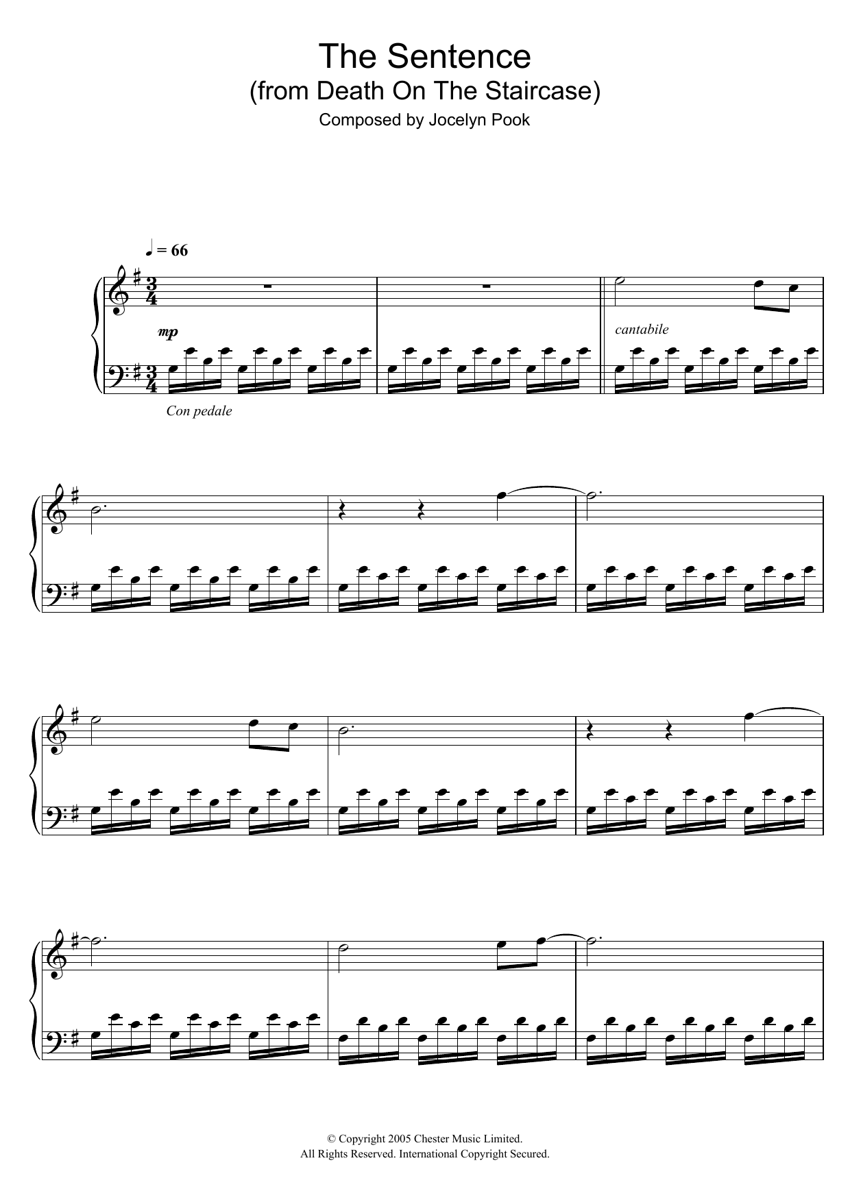 Jocelyn Pook The Sentence (from Death On The Staircase) sheet music notes and chords arranged for Piano Solo