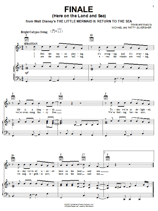 Jodi Benson Finale (Here On The Land And Sea) (from The Little Mermaid II: Return To The Sea) sheet music notes and chords arranged for Piano, Vocal & Guitar Chords (Right-Hand Melody)