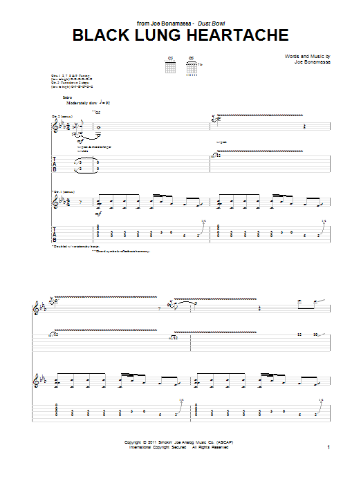 Joe Bonamassa Black Lung Heartache sheet music notes and chords. Download Printable PDF.