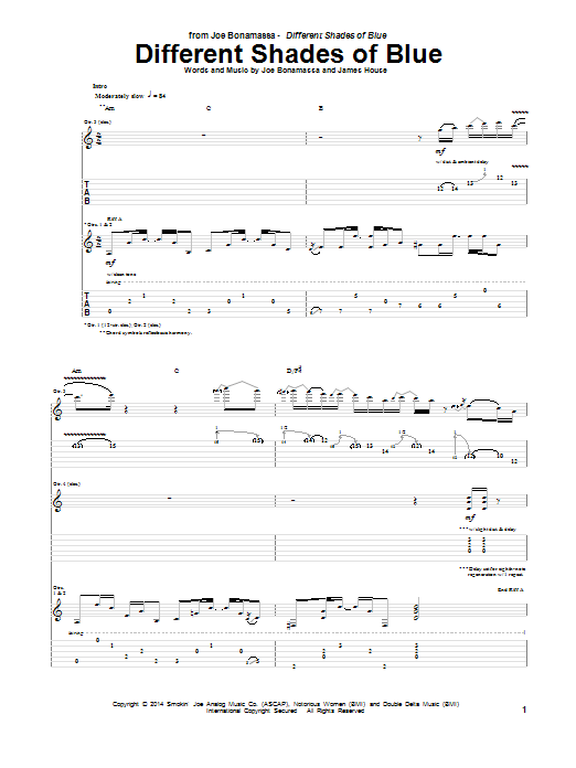 Joe Bonamassa Different Shades Of Blue sheet music notes and chords. Download Printable PDF.