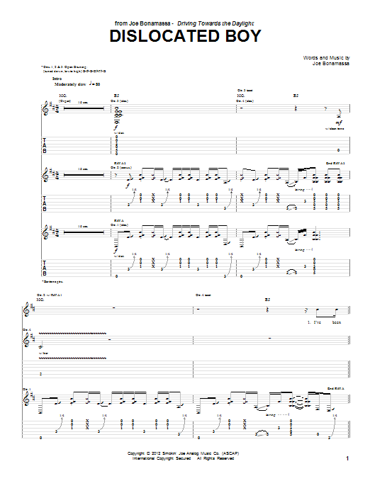 Learn to play Joe Bonamassa Dislocated Boy sheet music for Guitar Tab in minutes. Price: 7.8900$ Joe Bonamassa Dislocated Boy sheet music notes and chords arranged for Guitar Tab