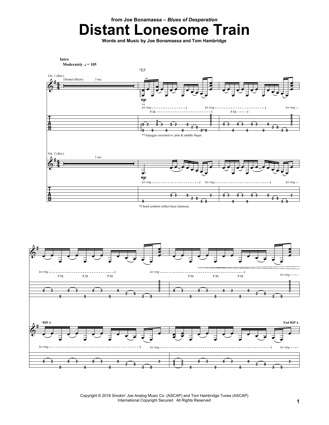 Joe Bonamassa Distant Lonesome Train sheet music notes and chords. Download Printable PDF.