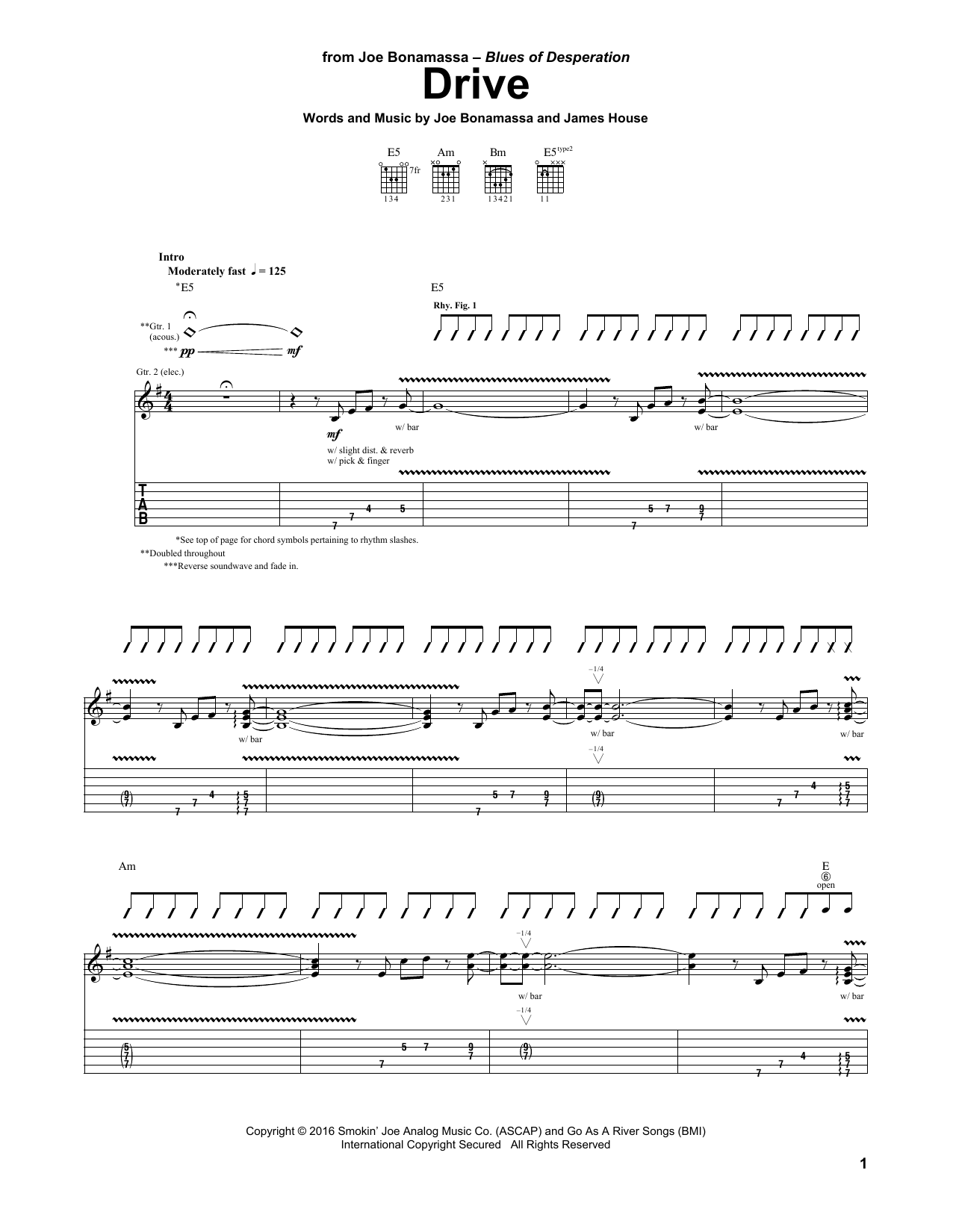 Joe Bonamassa Drive sheet music notes and chords. Download Printable PDF.