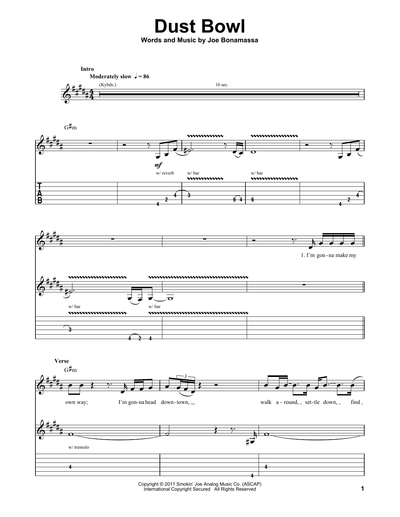 Joe Bonamassa Dust Bowl sheet music notes and chords. Download Printable PDF.