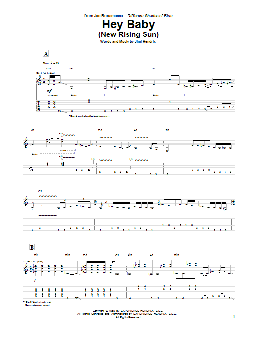 Learn to play Joe Bonamassa Hey Baby (New Rising Sun) sheet music for Guitar Tab in minutes. Price: 7.8900$ Joe Bonamassa Hey Baby (New Rising Sun) sheet music notes and chords arranged for Guitar Tab