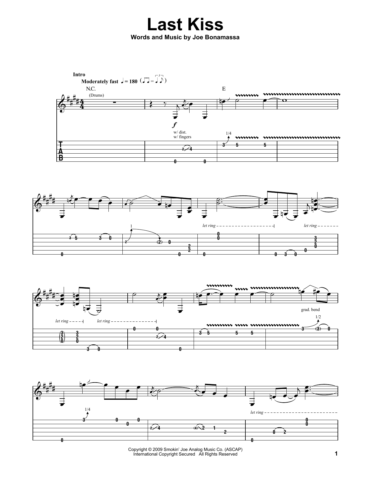 Joe Bonamassa Last Kiss sheet music notes and chords. Download Printable PDF.