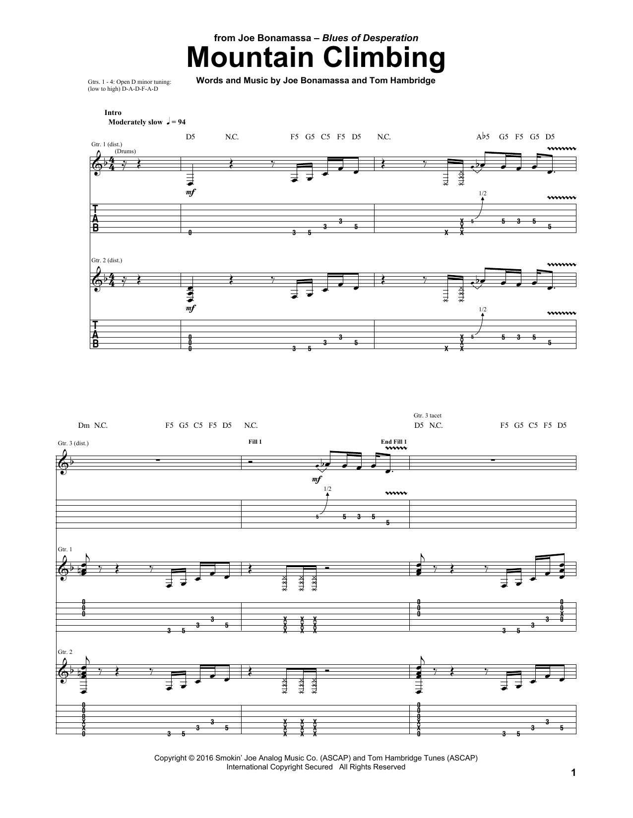 Learn to play Joe Bonamassa Mountain Climbing sheet music for Guitar Tab in minutes. Price: 7.8900$ Joe Bonamassa Mountain Climbing sheet music notes and chords arranged for Guitar Tab