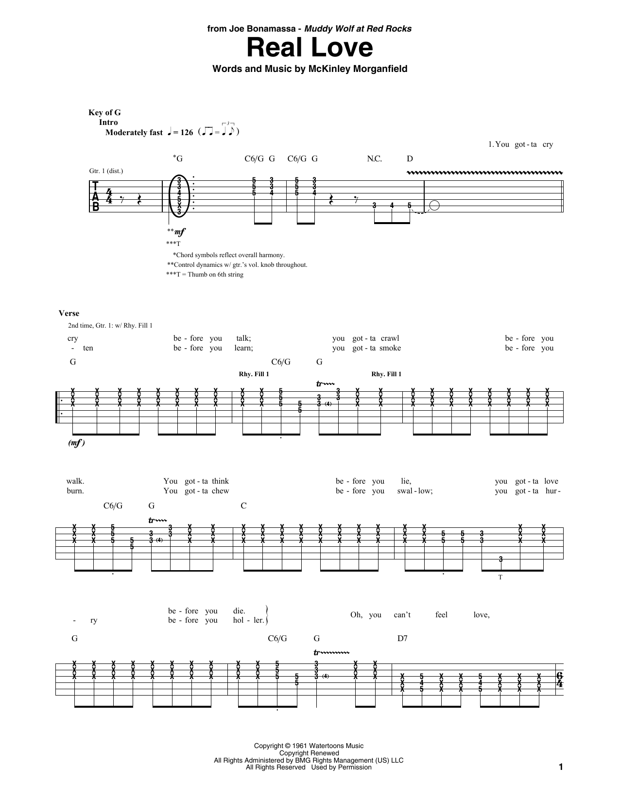 Joe Bonamassa Real Love sheet music notes and chords. Download Printable PDF.