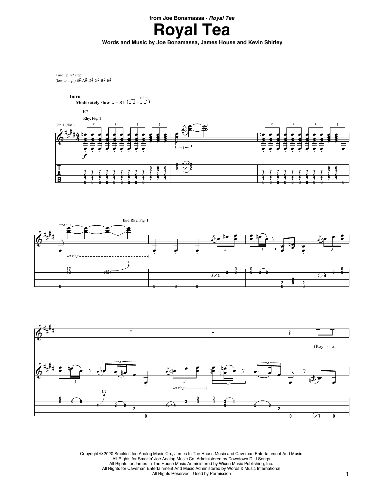 Joe Bonamassa Royal Tea sheet music notes and chords. Download Printable PDF.