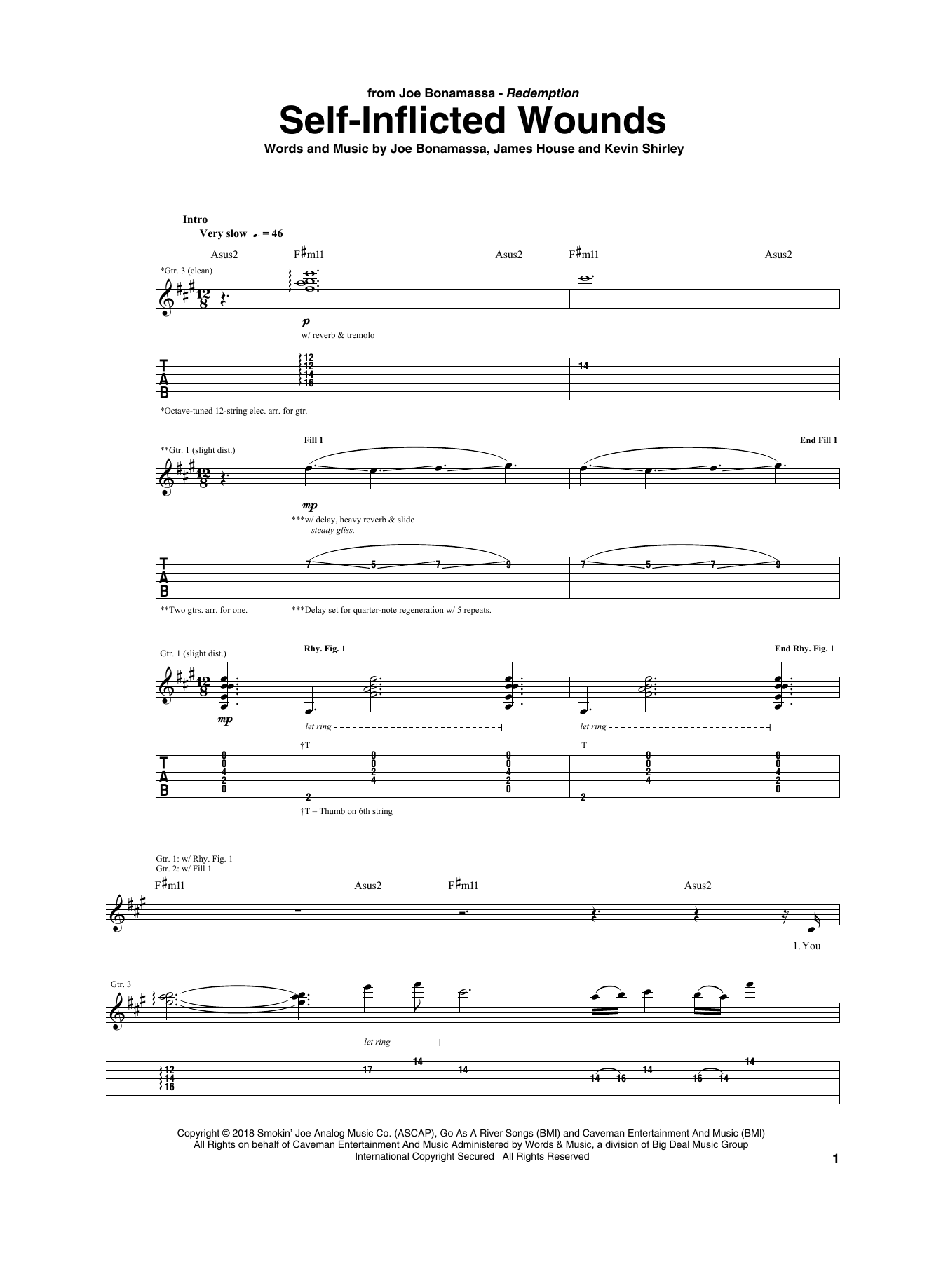 Joe Bonamassa Self-Inflicted Wounds sheet music notes and chords. Download Printable PDF.