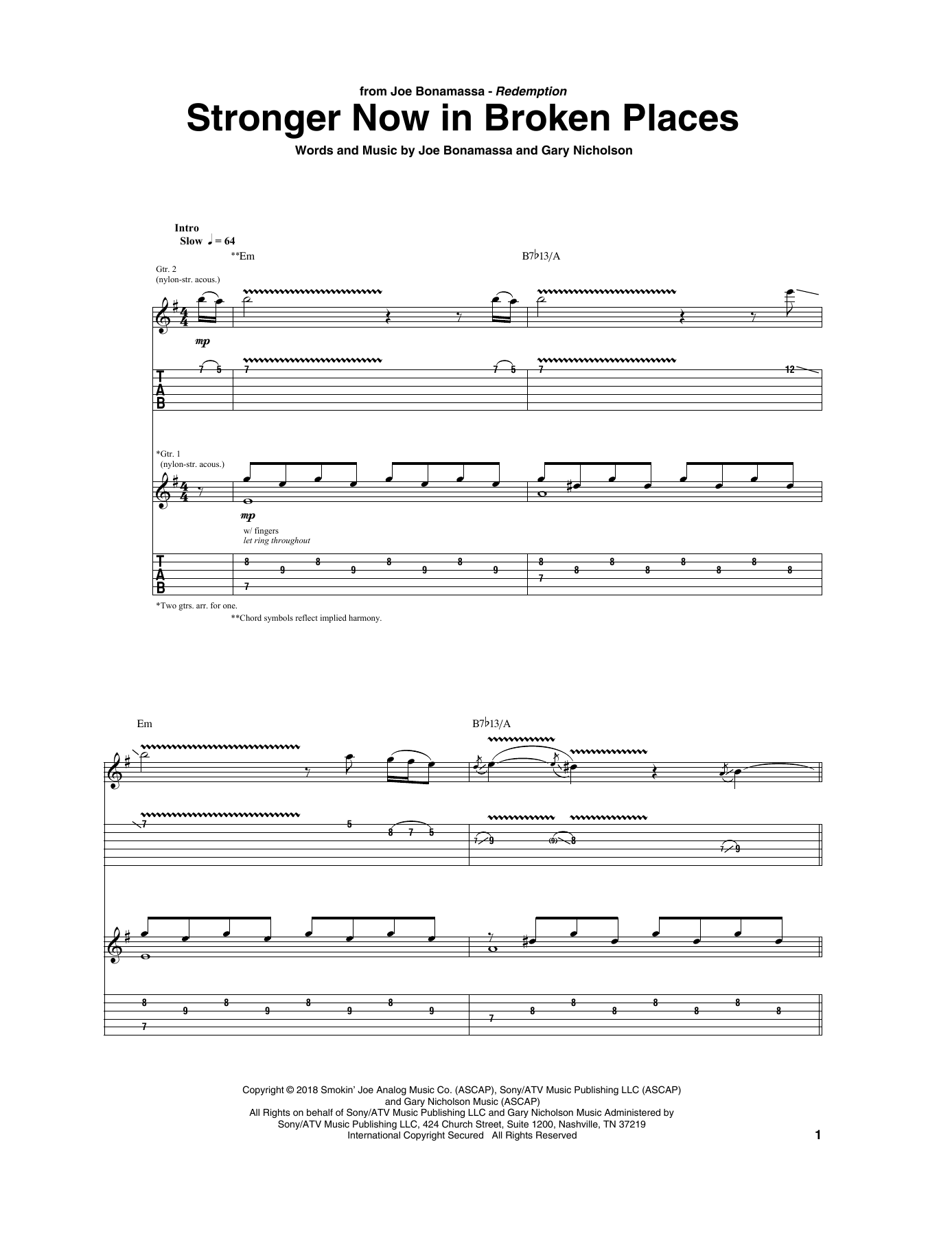 Learn to play Joe Bonamassa Stronger Now In Broken Places sheet music for Guitar Tab in minutes. Price: 7.8900$ Joe Bonamassa Stronger Now In Broken Places sheet music notes and chords arranged for Guitar Tab