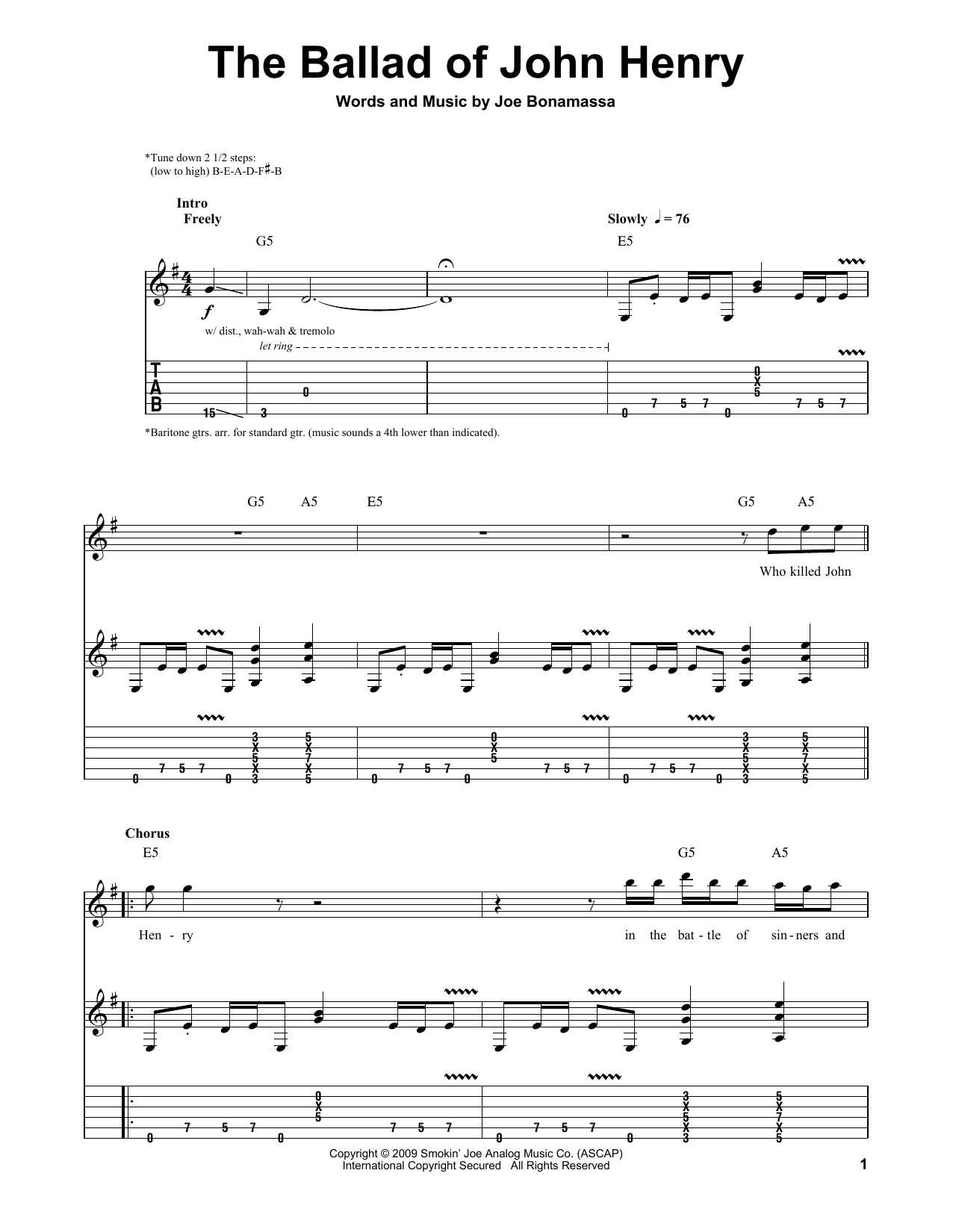 Joe Bonamassa The Ballad Of John Henry sheet music notes and chords. Download Printable PDF.