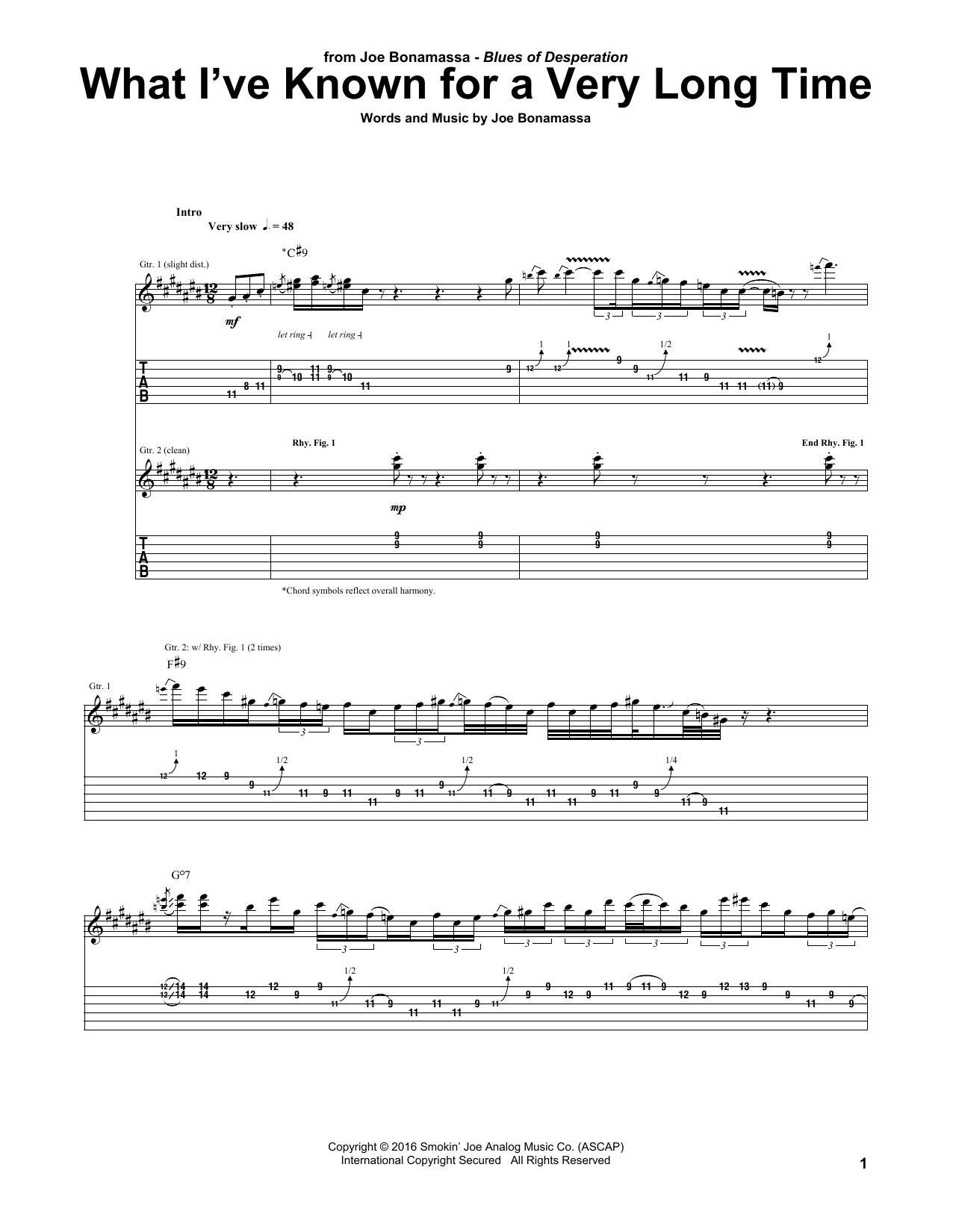 Joe Bonamassa What I've Known For A Very Long Time sheet music notes and chords. Download Printable PDF.