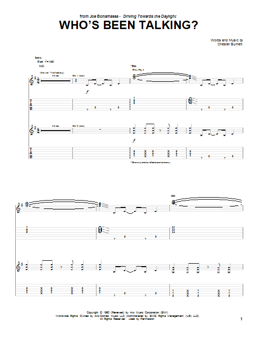 Learn to play Joe Bonamassa Who's Been Talking sheet music for Guitar Tab in minutes. Price: 7.8900$ Joe Bonamassa Who's Been Talking sheet music notes and chords arranged for Guitar Tab