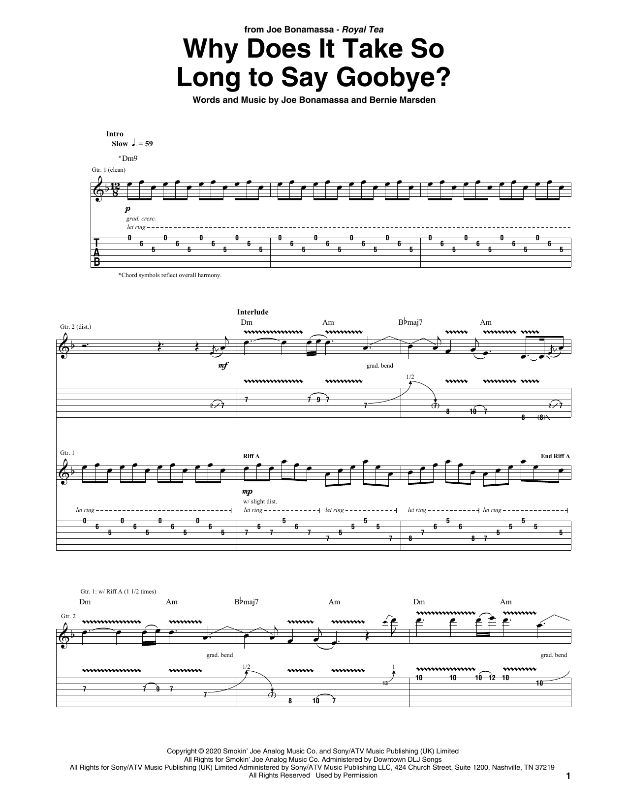 Joe Bonamassa Why Does It Take So Long To Say Goodbye? sheet music notes and chords. Download Printable PDF.