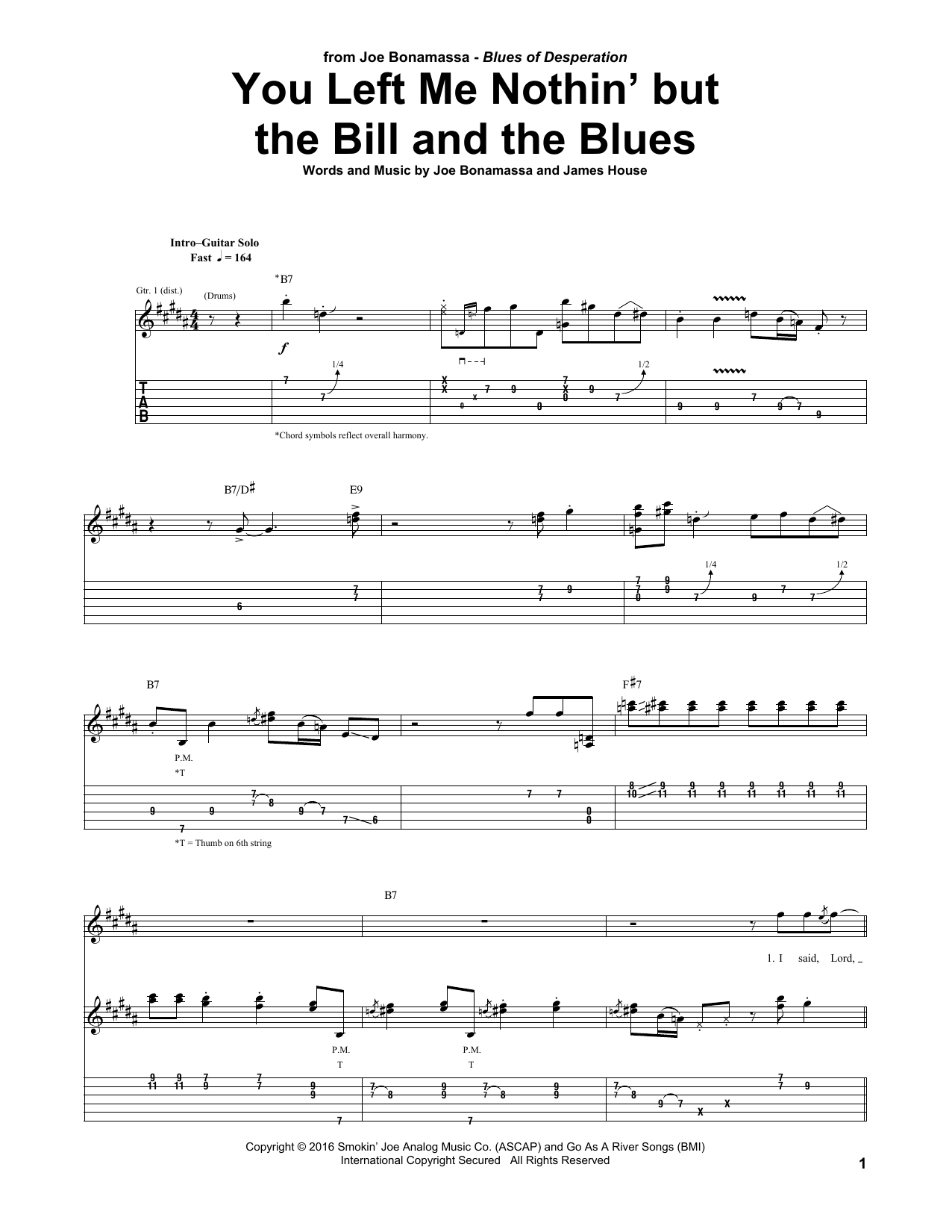 Learn to play Joe Bonamassa You Left Me Nothin' But The Bill And The Blues sheet music for Guitar Tab in minutes. Price: 7.8900$ Joe Bonamassa You Left Me Nothin' But The Bill And The Blues sheet music notes and chords arranged for Guitar Tab