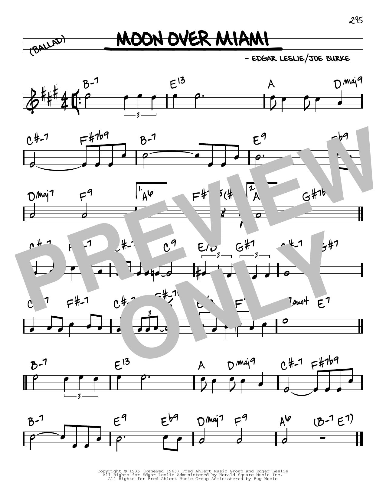 Learn to play Joe Burke and Edgar Leslie Moon Over Miami sheet music for Real Book – Melody & Chords in minutes. Price: 5.9900$ Joe Burke and Edgar Leslie Moon Over Miami sheet music notes and chords arranged for Real Book – Melody & Chords
