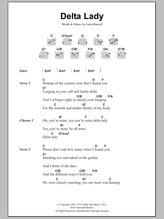 Learn to play Joe Cocker Delta Lady sheet music for Guitar Chords/Lyrics in minutes. Price: 4.4900$ Joe Cocker Delta Lady sheet music notes and chords arranged for Guitar Chords/Lyrics