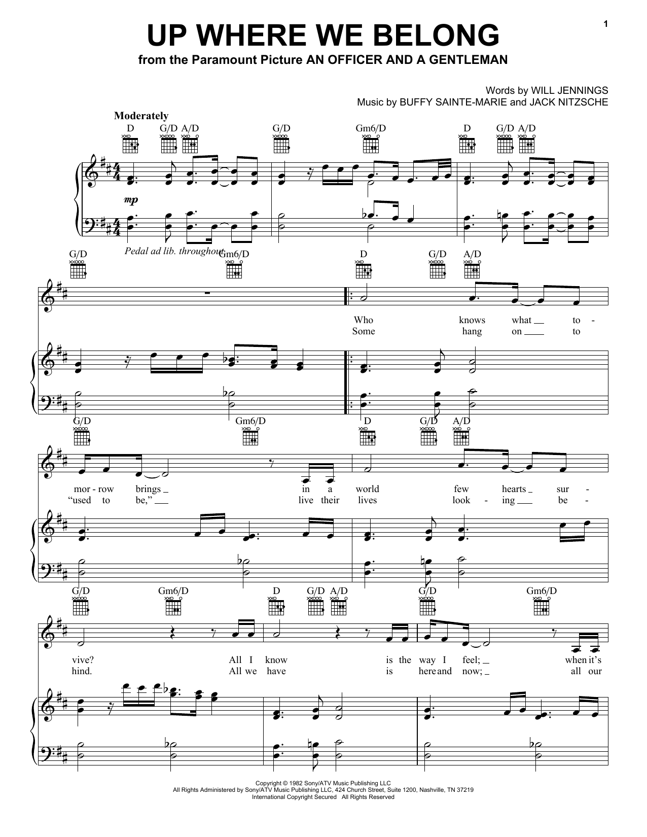 Joe Cocker & Jennifer Warnes Up Where We Belong (from An Officer And A Gentleman) sheet music notes and chords. Download Printable PDF.