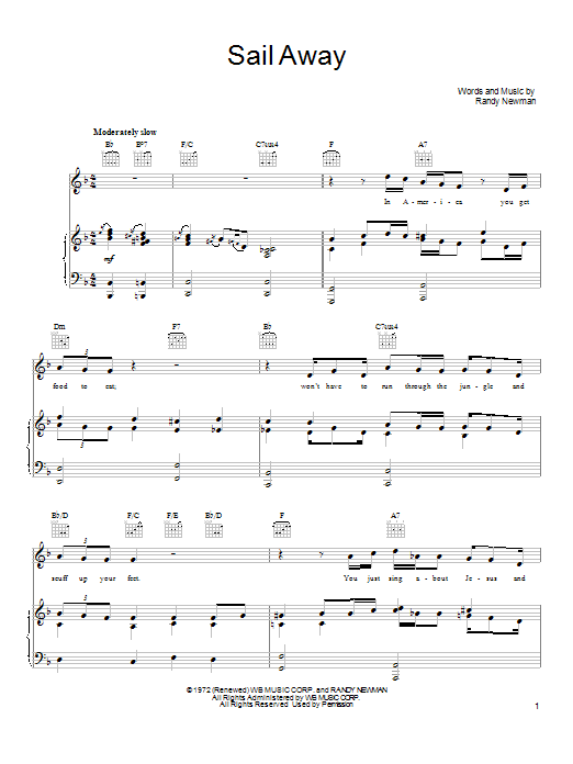 Joe Cocker Sail Away sheet music notes and chords. Download Printable PDF.