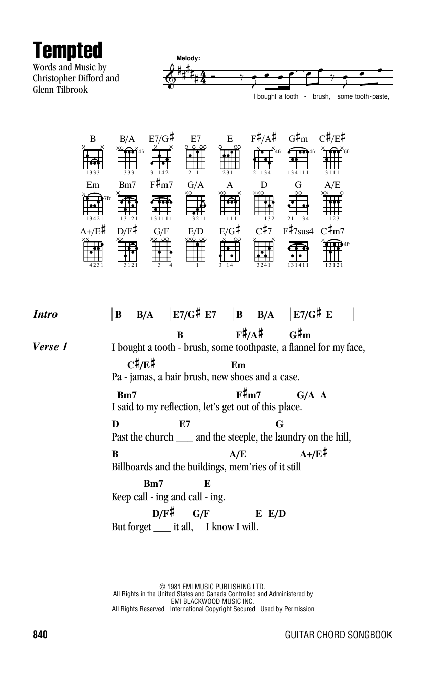 Joe Cocker Tempted sheet music notes and chords. Download Printable PDF.