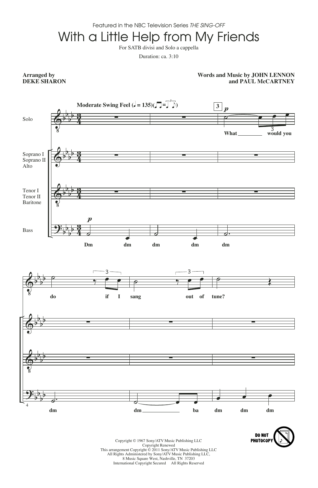 Joe Cocker With A Little Help From My Friends (from The Sing-Off) (arr. Deke Sharon) sheet music notes and chords. Download Printable PDF.