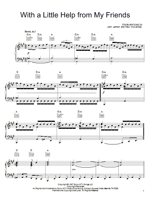 Joe Cocker With A Little Help From My Friends sheet music notes and chords. Download Printable PDF.