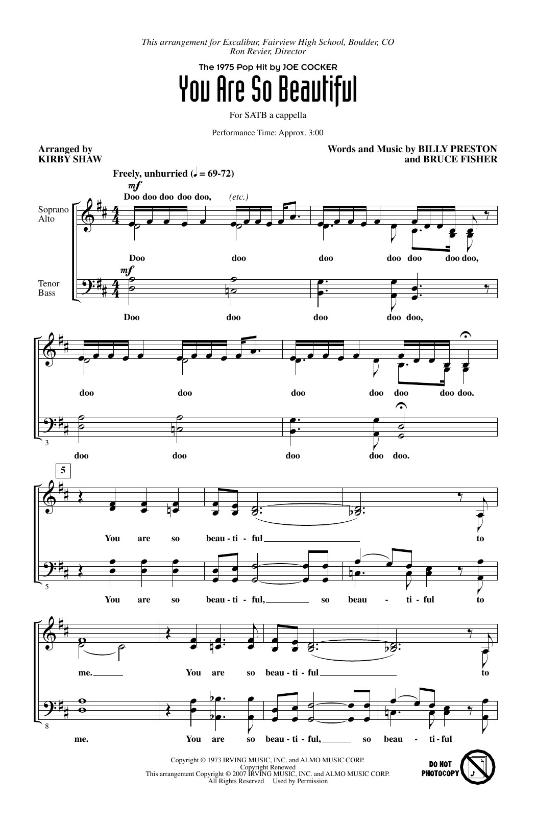 Joe Cocker You Are So Beautiful (arr. Kirby Shaw) sheet music notes and chords. Download Printable PDF.