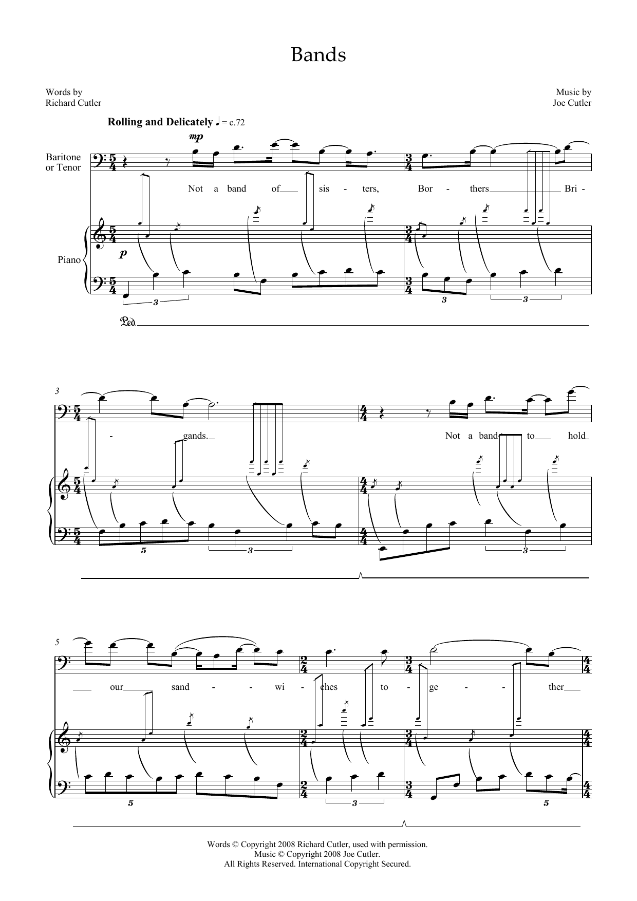 Learn to play Joe Cutler Bands (for tenor & piano) sheet music for Piano & Vocal in minutes. Price: 7.8900$ Joe Cutler Bands (for tenor & piano) sheet music notes and chords arranged for Piano & Vocal