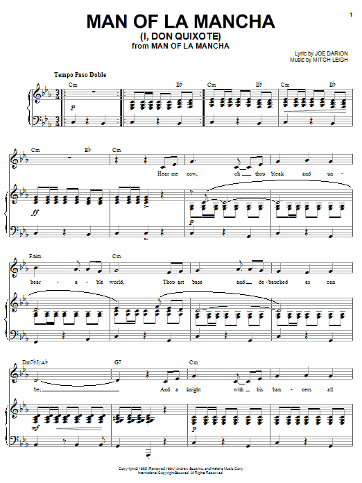 Learn to play Joe Darion Man Of La Mancha (I, Don Quixote) sheet music for Piano & Vocal in minutes. Price: 7.8900$ Joe Darion Man Of La Mancha (I, Don Quixote) sheet music notes and chords arranged for Piano & Vocal