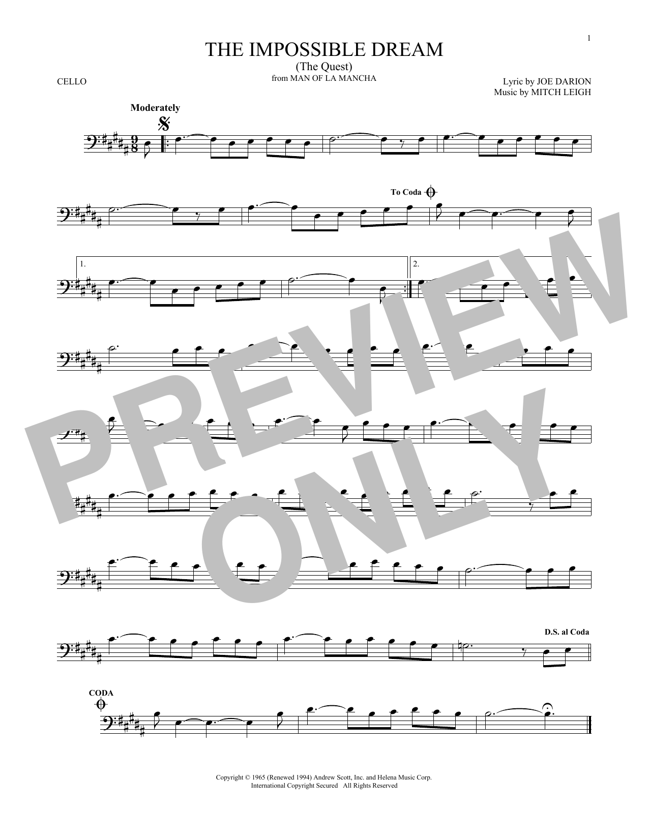 Joe Darion The Impossible Dream (The Quest) sheet music notes and chords. Download Printable PDF.