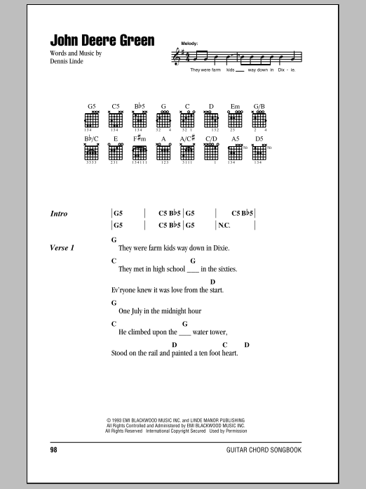 Joe Diffie John Deere Green sheet music notes and chords. Download Printable PDF.