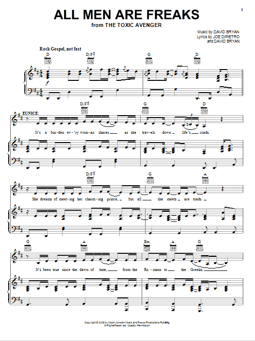 Learn to play Joe DiPietro All Men Are Freaks sheet music for Piano, Vocal & Guitar Chords (Right-Hand Melody) in minutes. Price: 7.8900$ Joe DiPietro All Men Are Freaks sheet music notes and chords arranged for Piano, Vocal & Guitar Chords (Right-Hand Melody)