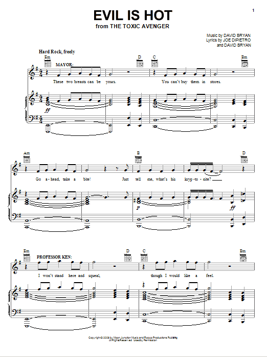 Learn to play Joe DiPietro Evil Is Hot sheet music for Piano, Vocal & Guitar Chords (Right-Hand Melody) in minutes. Price: 7.8900$ Joe DiPietro Evil Is Hot sheet music notes and chords arranged for Piano, Vocal & Guitar Chords (Right-Hand Melody)
