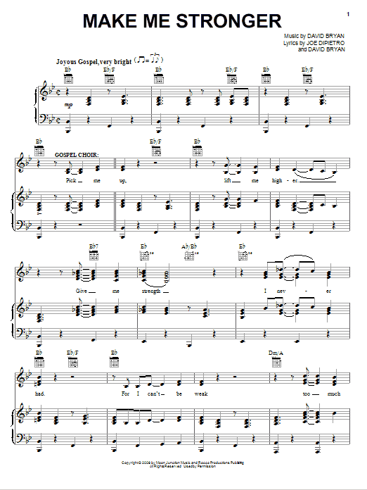 Learn to play Joe DiPietro Make Me Stronger sheet music for Piano, Vocal & Guitar Chords (Right-Hand Melody) in minutes. Price: 7.8900$ Joe DiPietro Make Me Stronger sheet music notes and chords arranged for Piano, Vocal & Guitar Chords (Right-Hand Melody)