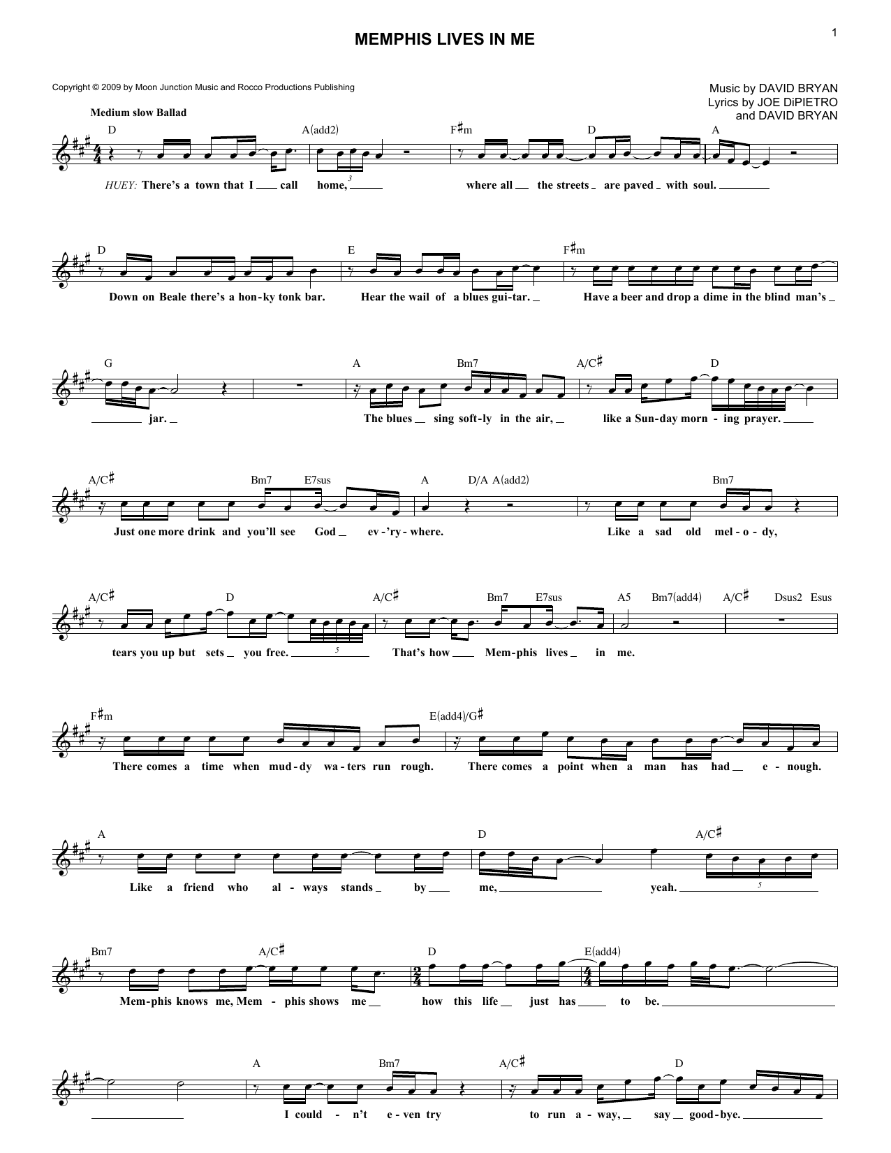 Joe DiPietro Memphis Lives In Me sheet music notes and chords. Download Printable PDF.