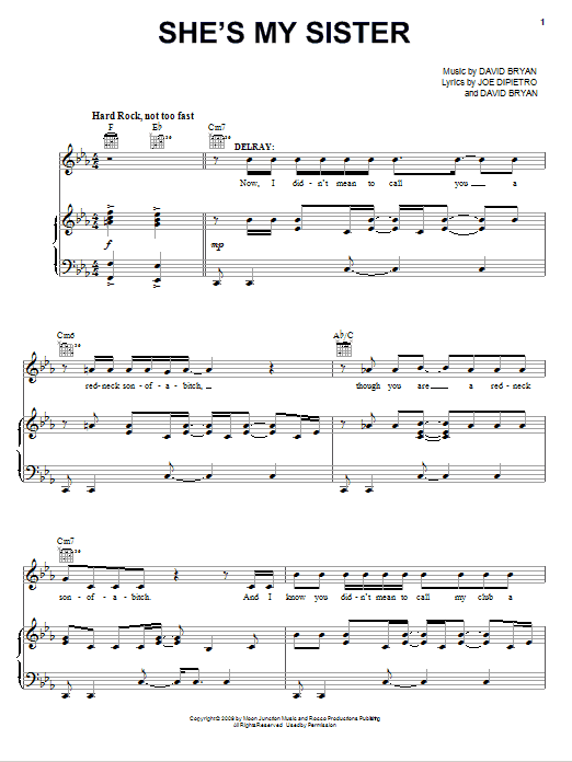 Learn to play Joe DiPietro She's My Sister sheet music for Piano, Vocal & Guitar Chords (Right-Hand Melody) in minutes. Price: 7.8900$ Joe DiPietro She's My Sister sheet music notes and chords arranged for Piano, Vocal & Guitar Chords (Right-Hand Melody)