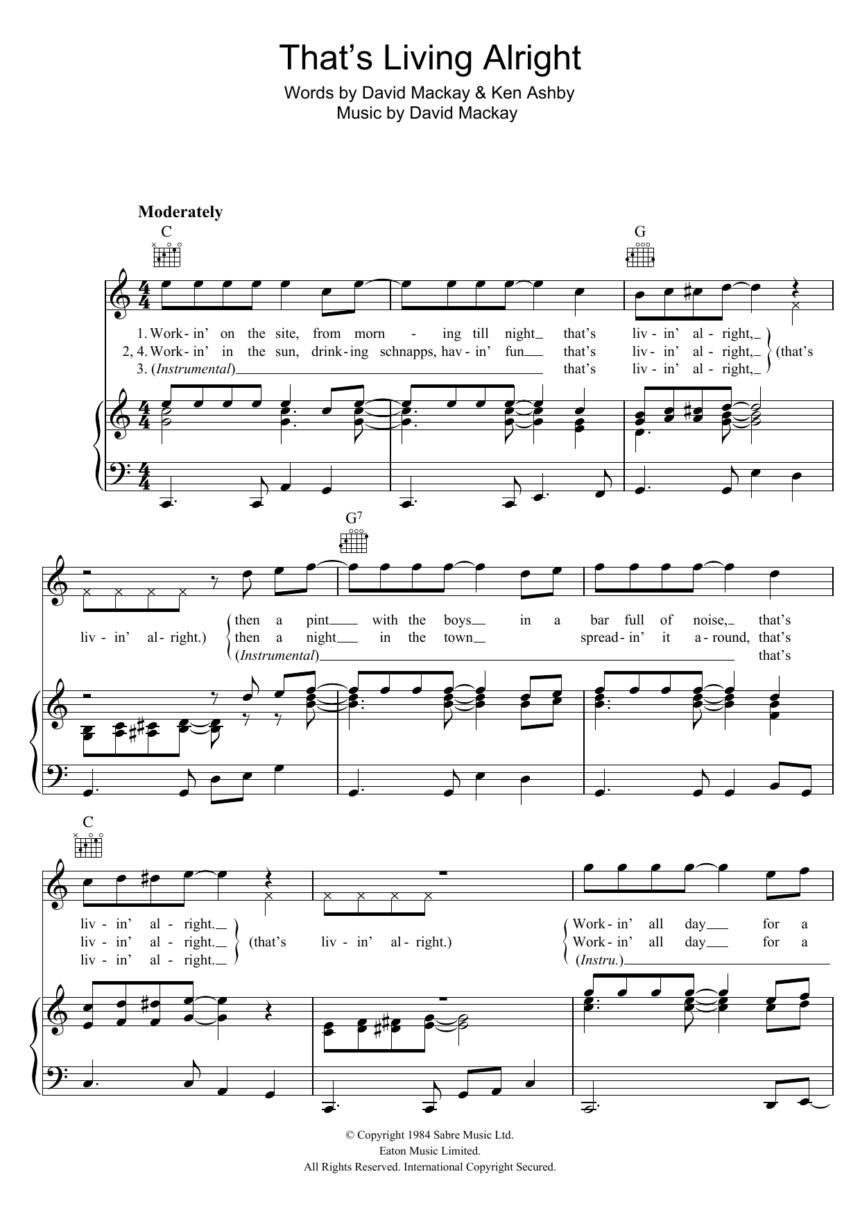 Joe Fagin That's Livin' Alright sheet music notes and chords. Download Printable PDF.