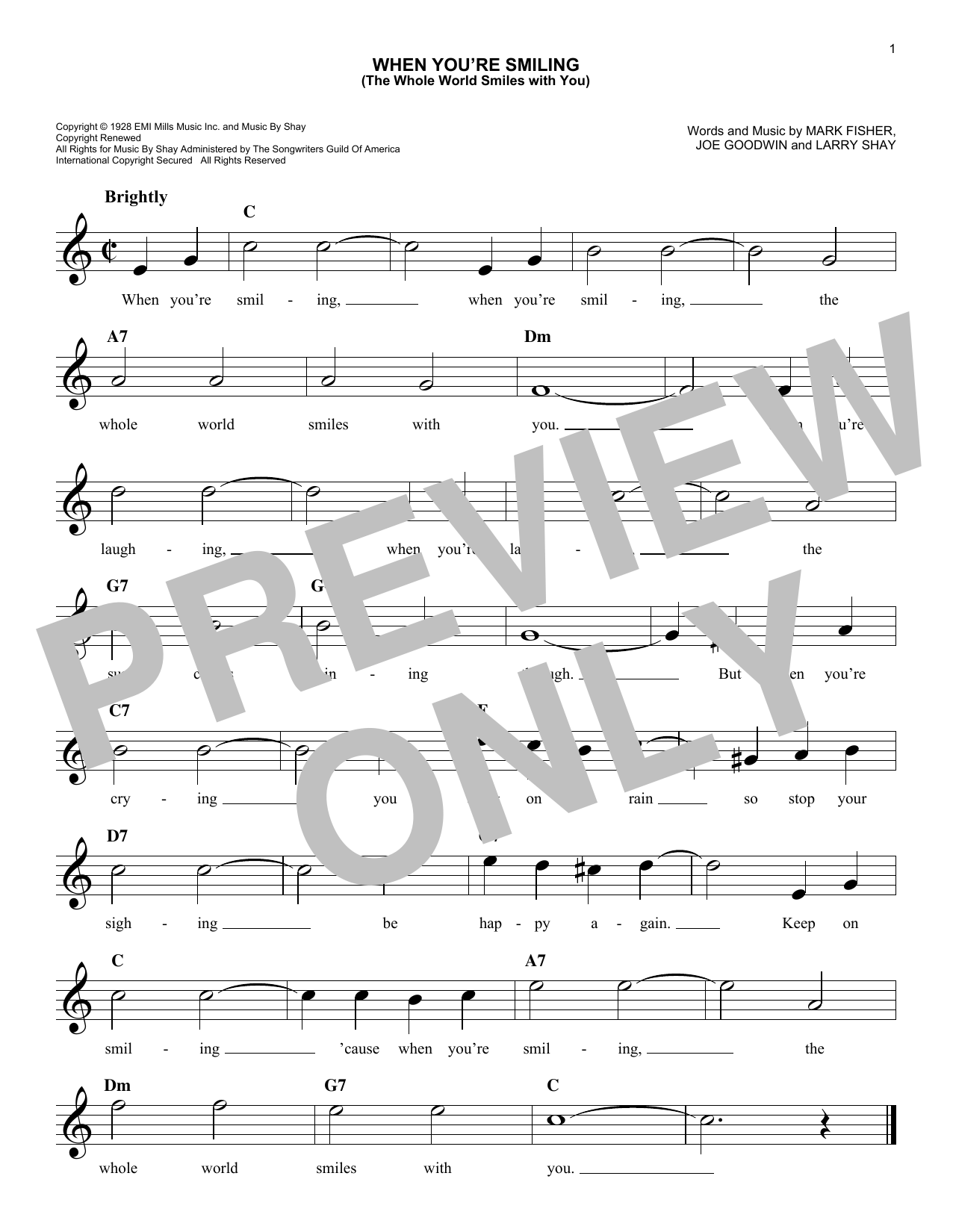 Learn to play Joe Goodwin When You're Smiling (The Whole World Smiles With You) sheet music for Easy Lead Sheet / Fake Book in minutes. Price: 5.9900$ Joe Goodwin When You're Smiling (The Whole World Smiles With You) sheet music notes and chords arranged for Easy Lead Sheet / Fake Book