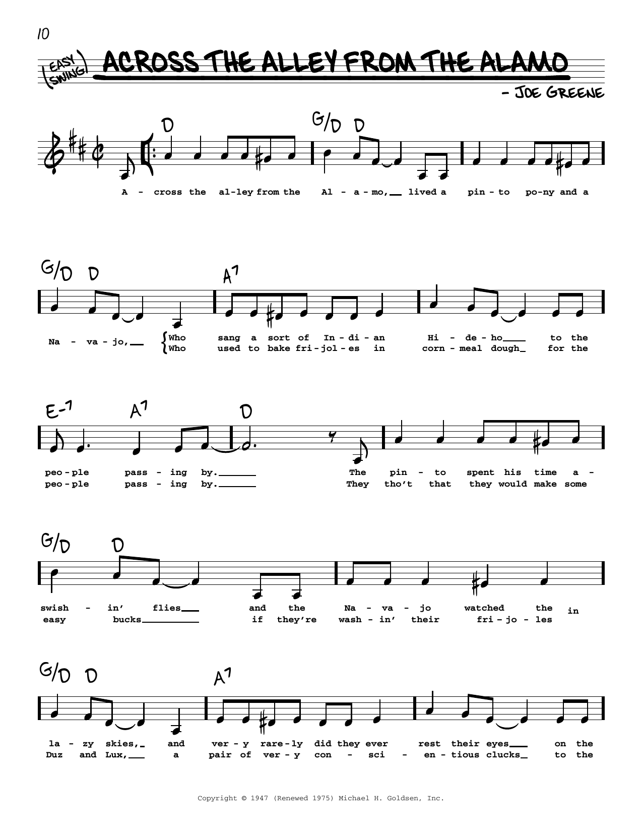 Learn to play Joe Greene Across The Alley From The Alamo (Low Voice) sheet music for Real Book – Melody, Lyrics & Chords in minutes. Price: 5.9900$ Joe Greene Across The Alley From The Alamo (Low Voice) sheet music notes and chords arranged for Real Book – Melody, Lyrics & Chords