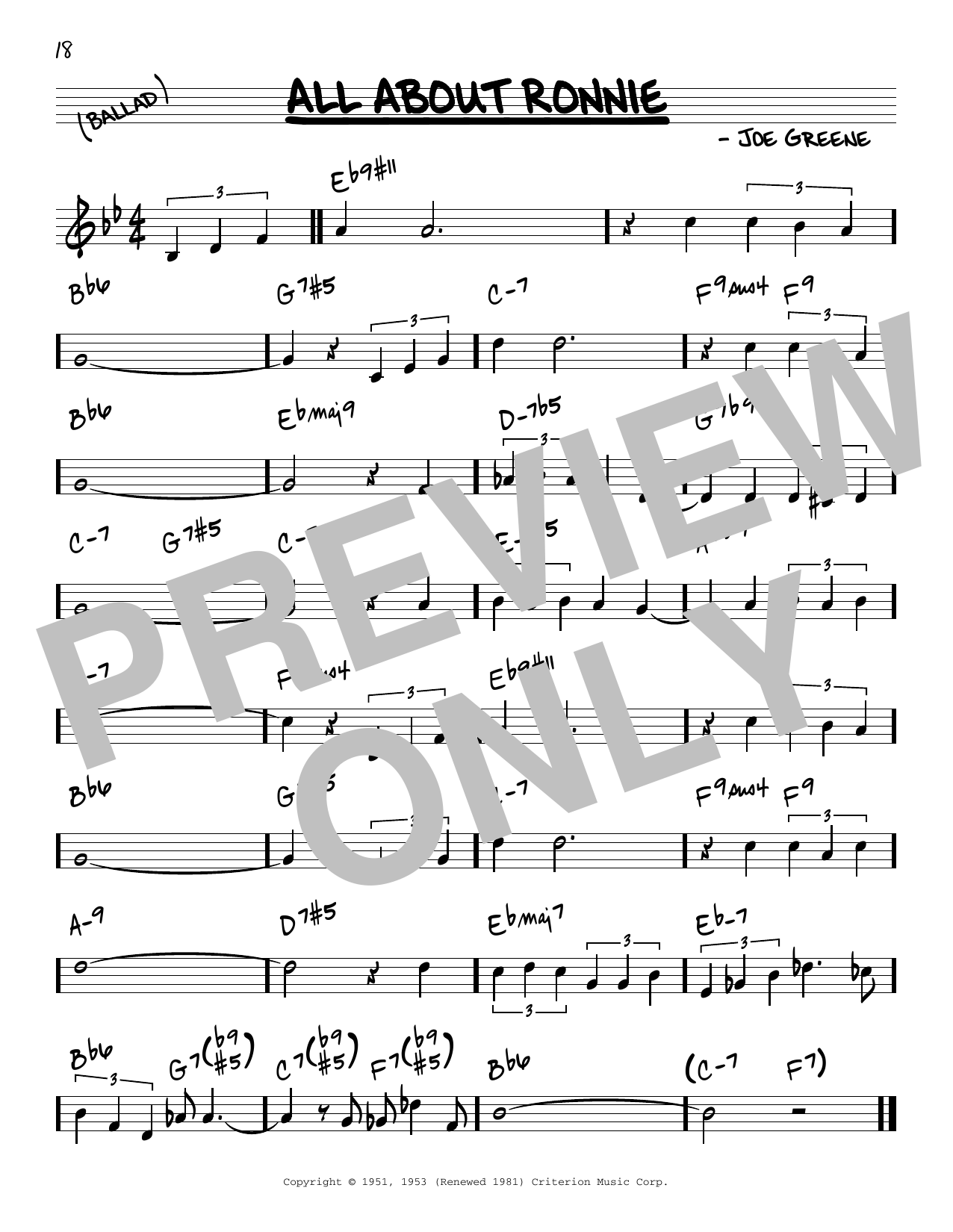 Learn to play Joe Greene All About Ronnie sheet music for Real Book – Melody & Chords in minutes. Price: 5.9900$ Joe Greene All About Ronnie sheet music notes and chords arranged for Real Book – Melody & Chords
