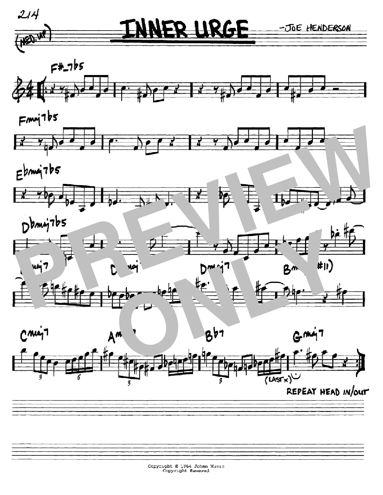 Joe Henderson Inner Urge sheet music notes and chords. Download Printable PDF.