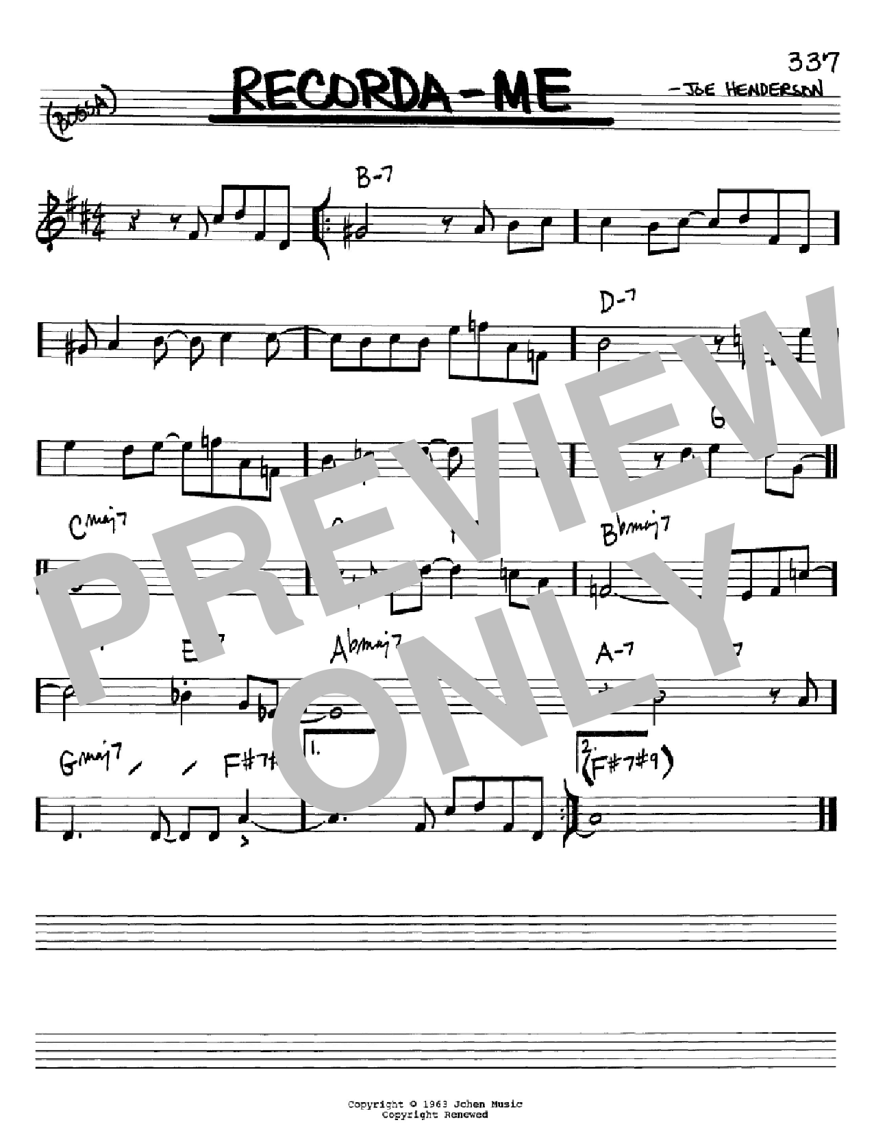 Joe Henderson Recorda Me sheet music notes and chords. Download Printable PDF.