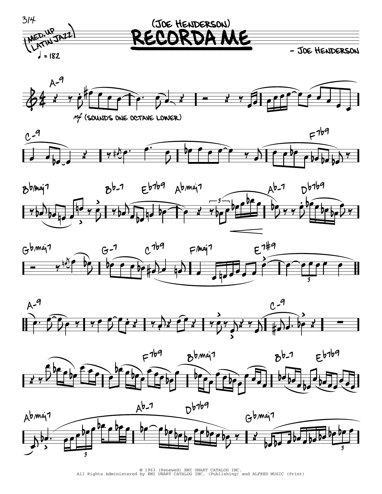 Joe Henderson Recorda Me (solo only) sheet music notes and chords. Download Printable PDF.