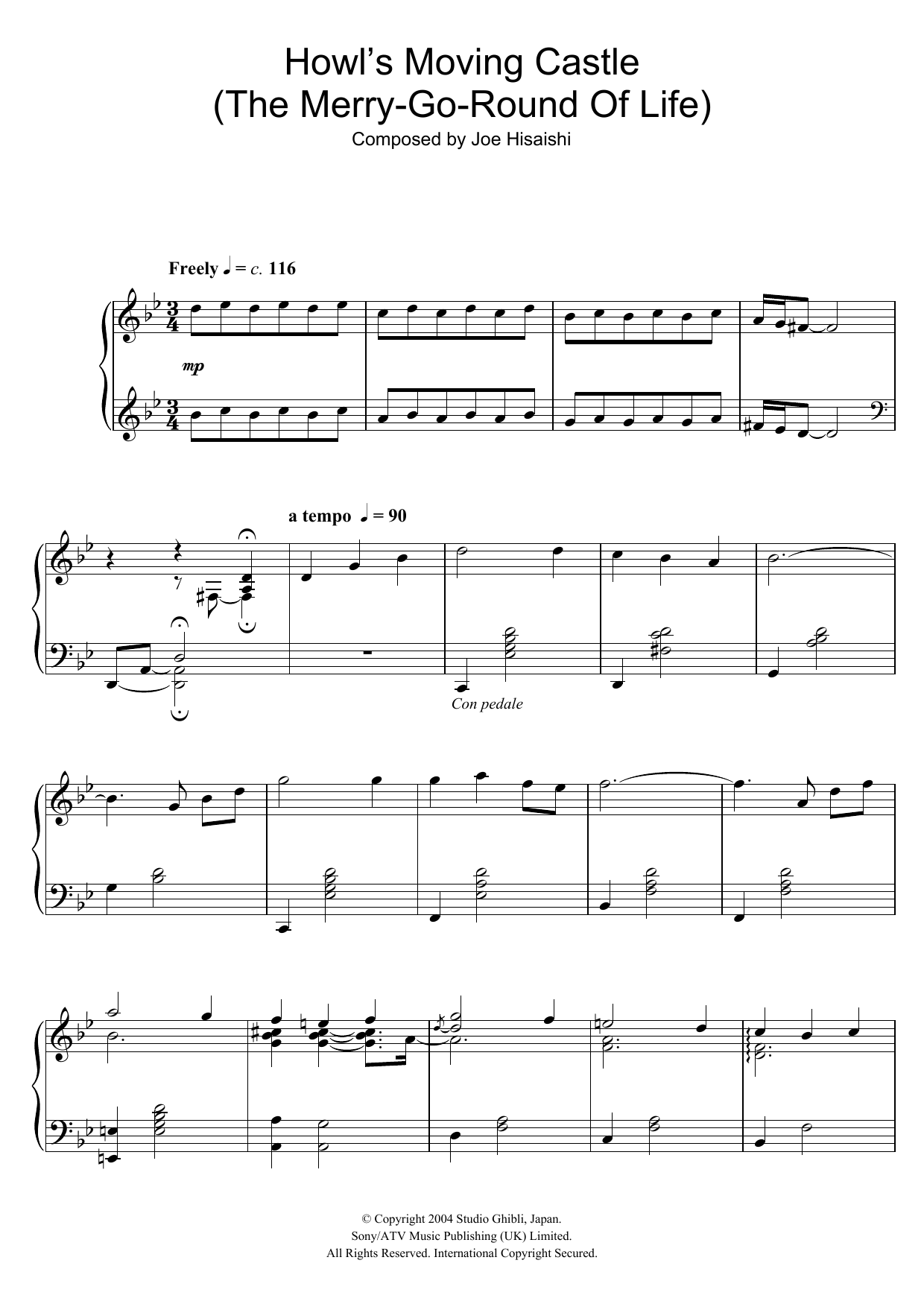 Joe Hisaishi Howl's Moving Castle sheet music notes and chords. Download Printable PDF.