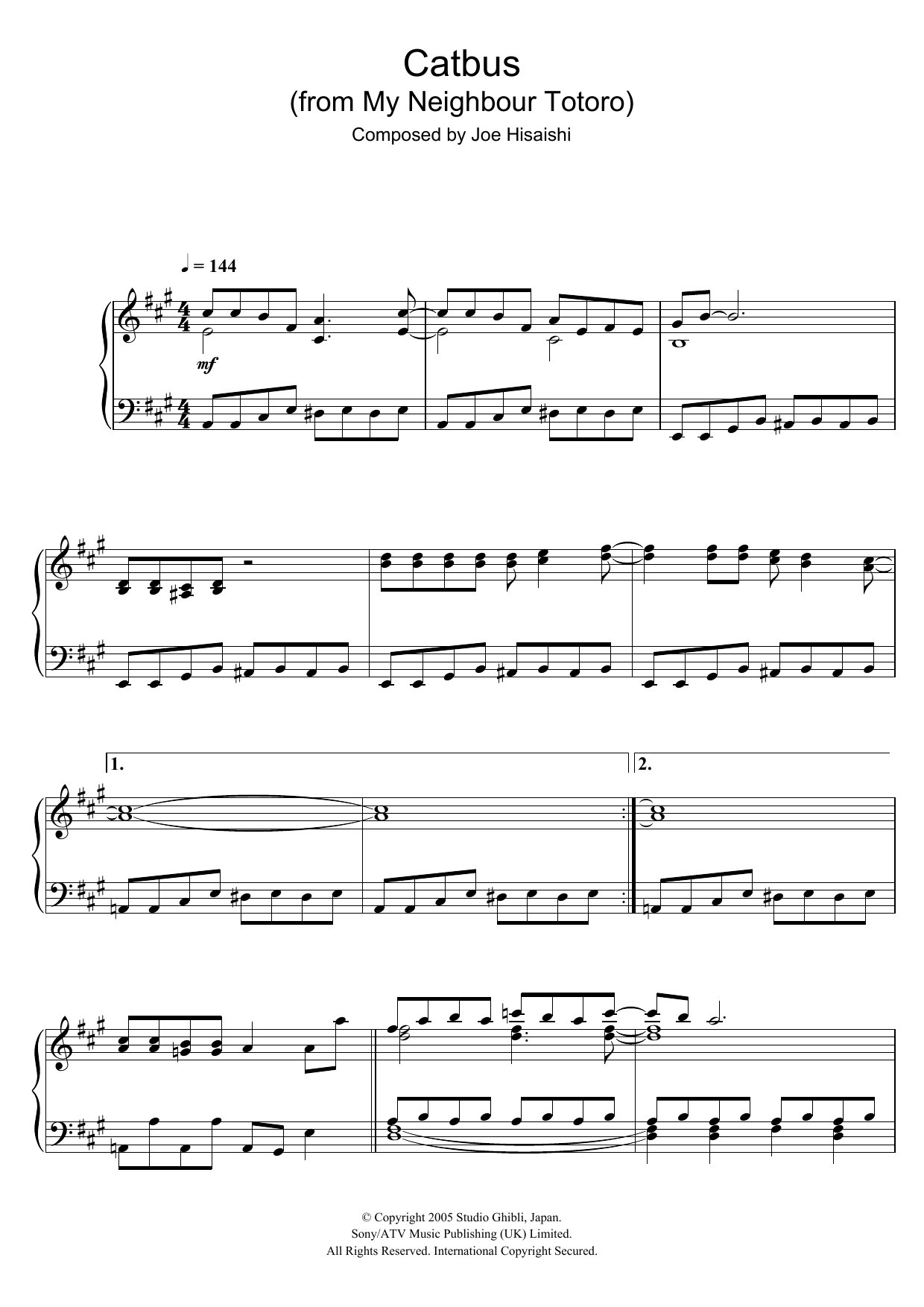 Joe Hisaishi My Neighbour Totoro (Catbus) sheet music notes and chords. Download Printable PDF.