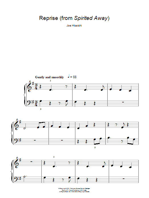 Learn to play Joe Hisaishi Reprise … (from Spirited Away) sheet music for Easy Piano in minutes. Price: 6.9900$ Joe Hisaishi Reprise … (from Spirited Away) sheet music notes and chords arranged for Easy Piano
